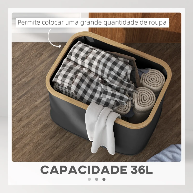 HOMCOM Cesto para Roupa Dobrável Cesto para Roupa Suja 36 L para Casa de Banho Dormitório Lavandaria 44,3x33,3x26,5 cm Preto