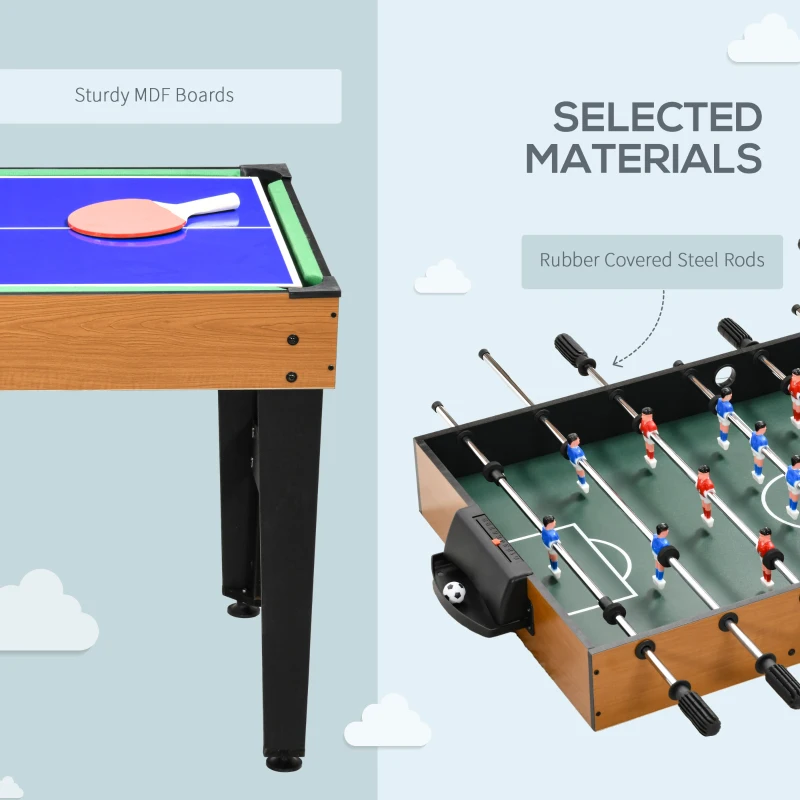 HOMCOM Masă de Joc 4 în 1 cu Fotbal de Masă, Biliard, Ping-Pong și Air Hockey, Vârstă 6+ Ani, 107x61x84,5 cm, Multicolor