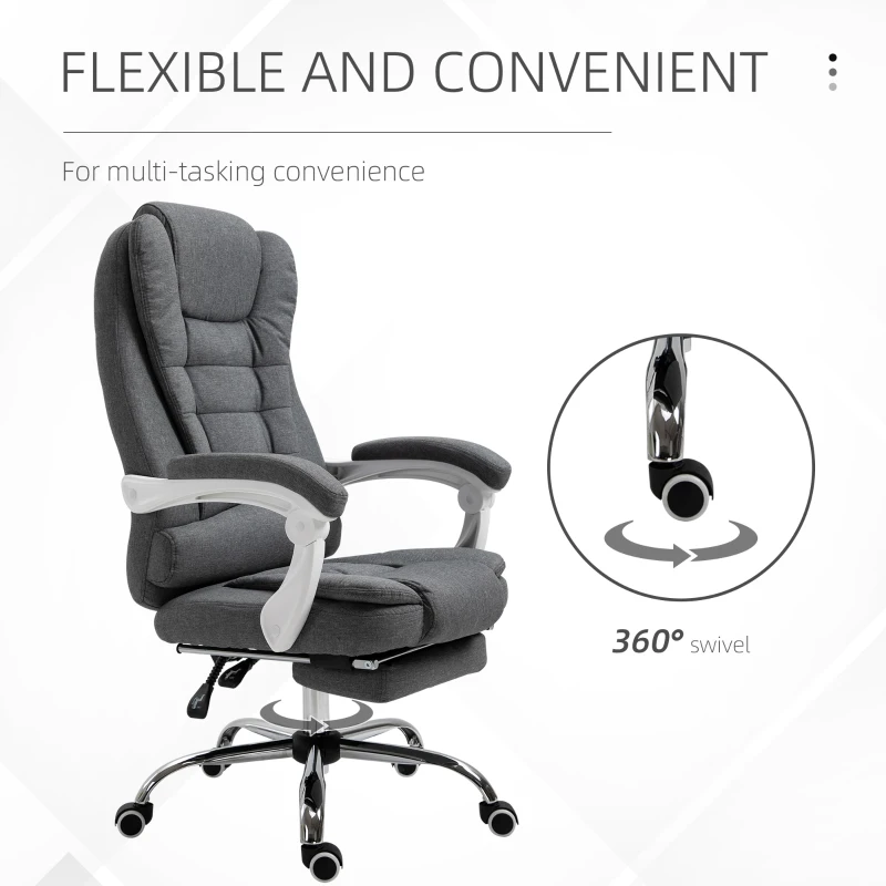 Vinsetto Scaun Ergonomic de Birou Reglabil cu Suport pentru Picioare, Spătar Înalt și Brațe, 65x70x115-123 cm, Gri