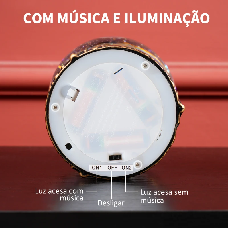 HOMCOM Bola de Neve com Música e Luzes Globo de Neve com Cena de Pai Natal e Criança Decoração de Natal Bronze