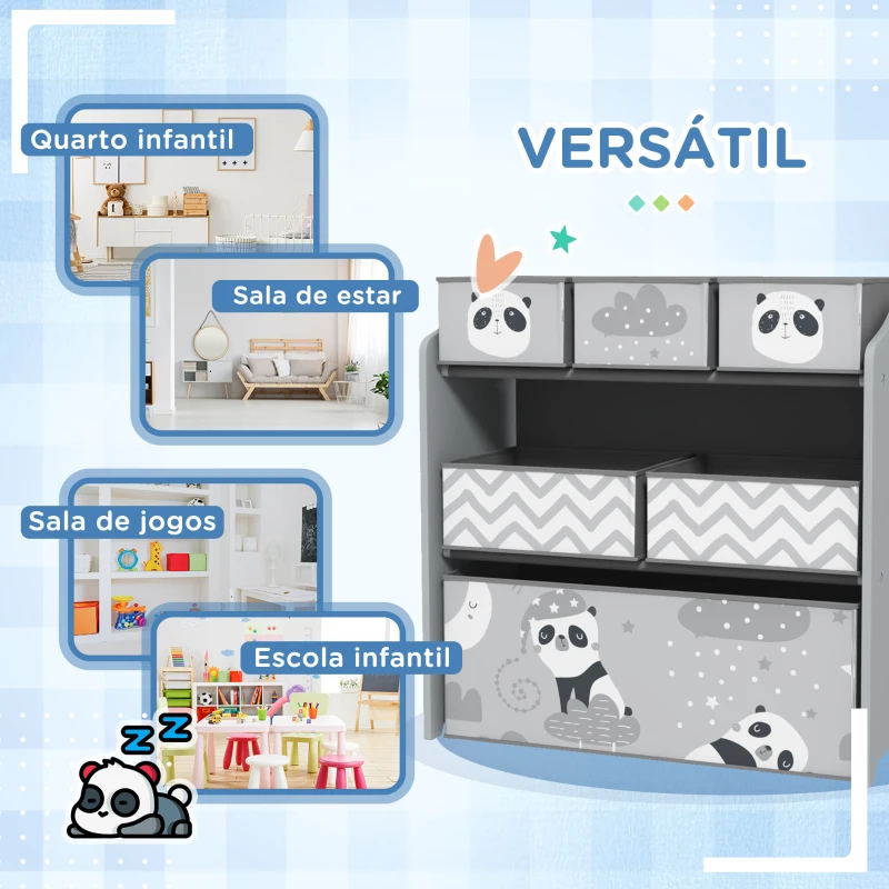 ZONEKIZ Estante para Brinquedos com 6 Caixas de Tecido não Tecido Amovíveis Organizador de Brinquedos 63x30x66 cm Cinza