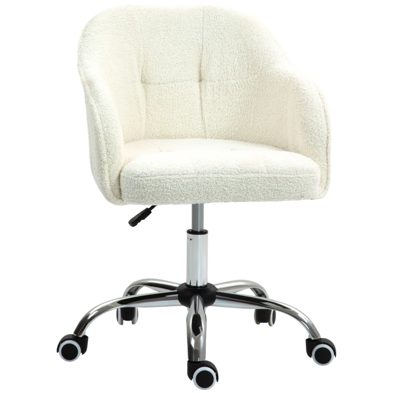 HOMCOM Teddy Fleece Swivel Office Chair - Cream