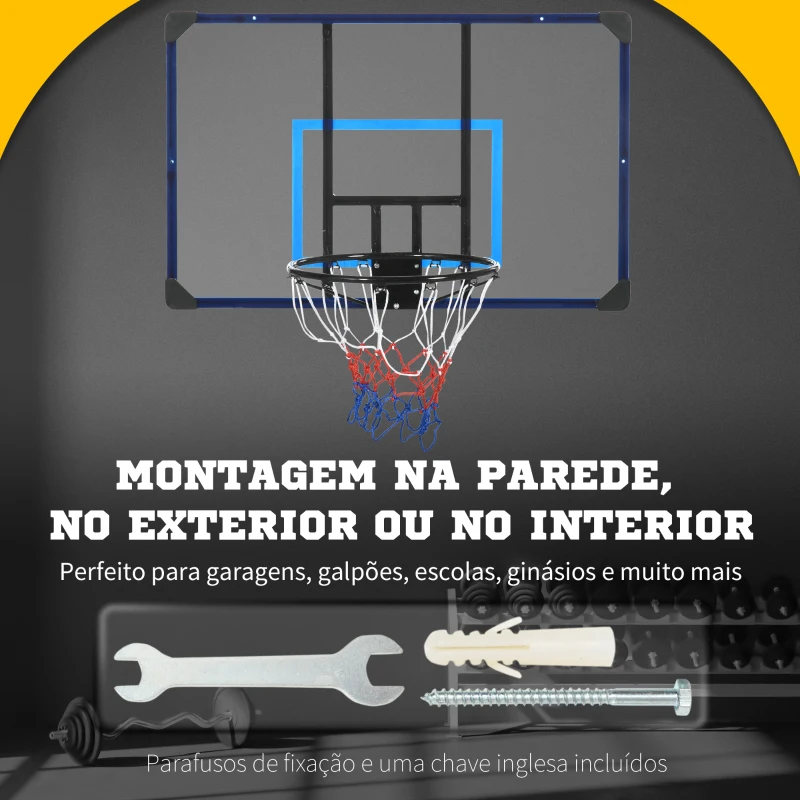 SPORTNOW Tabela de Basquetbol de Parede Cesta de Basquetebol para Exterior 113x61x73 cm Azul e Preto