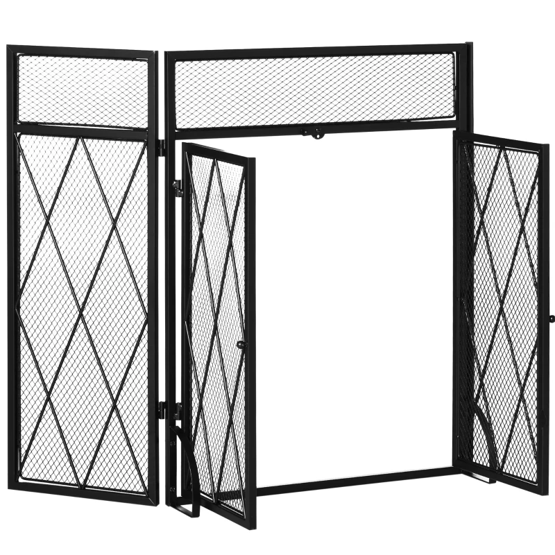 HOMCOM Parascantei Semineu din Metal 3 Panouri Pliabile 120x11,5x79cm
