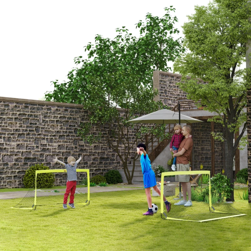 HOMCOM Set of 2 Football Goal Net 6 x 3 ft Foldable Outdoor Sport Training Teens Adults Football with Carrying Bag Yellow