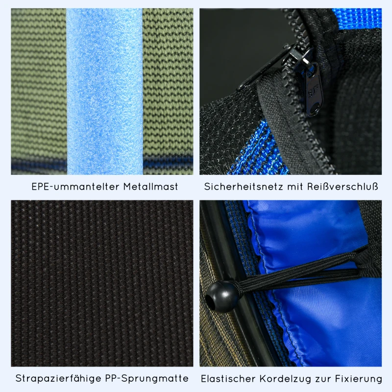 HOMCOM Kindertrampoline, Ø163 cm, met veiligheidsnet, binnen- en buitengebruik, belasting tot 50 kg, Staal, Kunststof, Blauw
