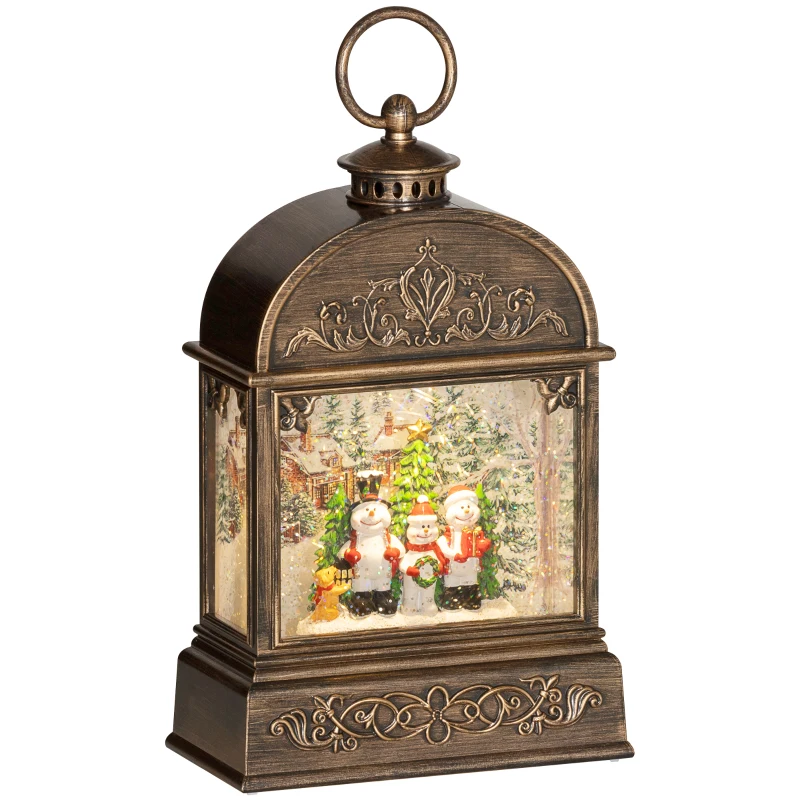 HOMCOM Świąteczna dekoracja kula śnieżna, latarnia zimowa, bałwanki, muzyka i światło, 16,6 x 8,8 x 26,3 cm