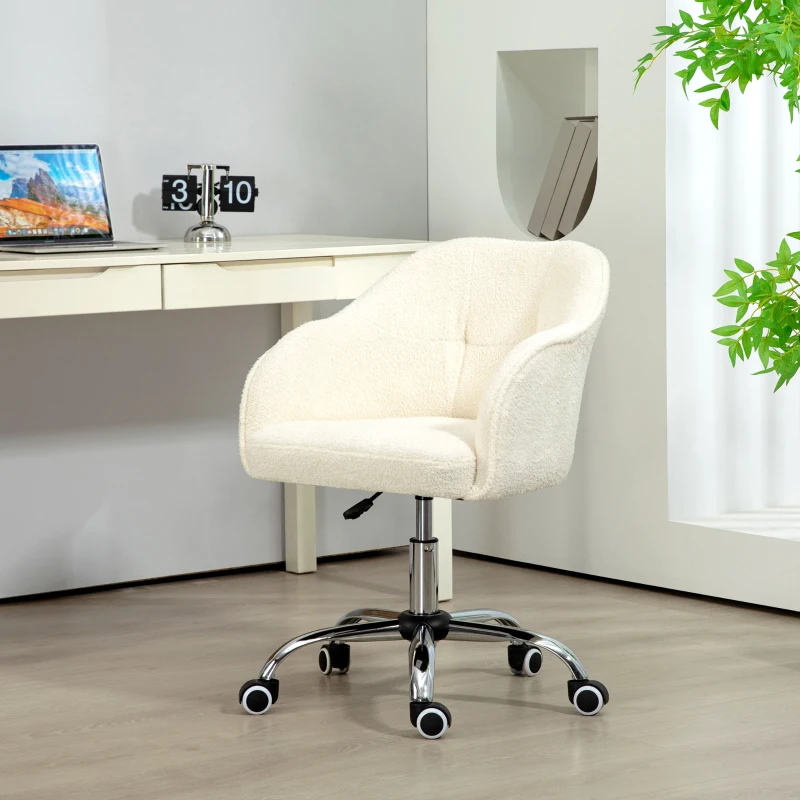 HOMCOM Teddy Fleece Swivel Office Chair - Cream