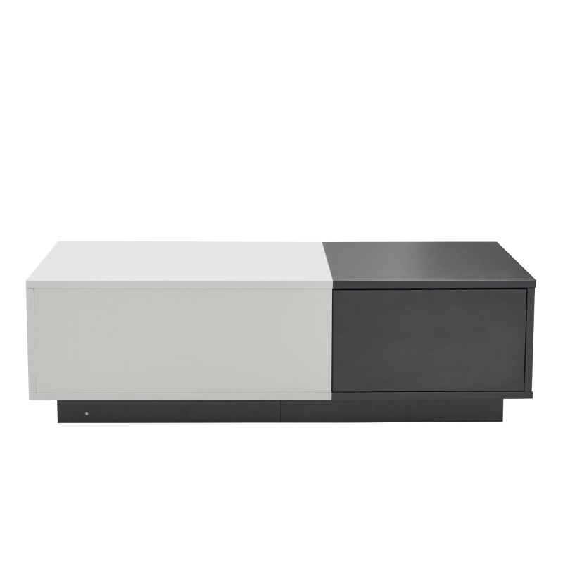 Table basse rectangulaire moderne 100×50×30 cm avec 2 tiroirs à pression,  design innovant, Blanc+gris