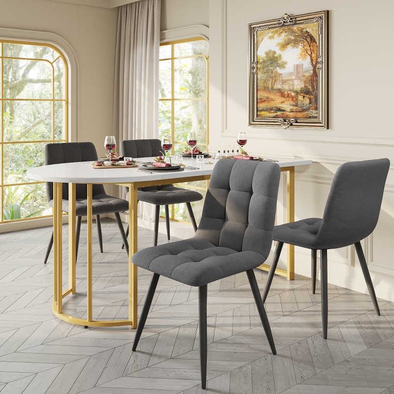 Tavolo Da Pranzo Moderno 160x60 Cm - Bianco Con Gambe Ad Arco In Metallo, Per 6-8 Persone - Foto 2