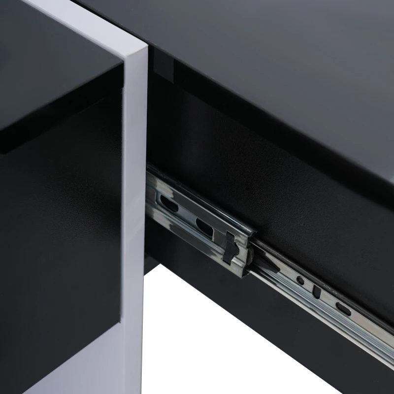 Table basse élégante en finition brillante avec compartiment de rangement intégré et 4 tiroirs,  70×70×35 cm, Noir Blanc