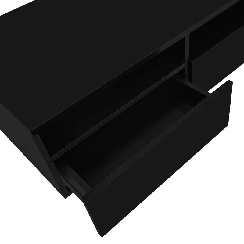 LED Hochglanz Couchtisch mit 2 Schubladen, Modern Center Table mit LED-Lichtern in 16 Farben, USB, 95×50×35 cm, Schwarz