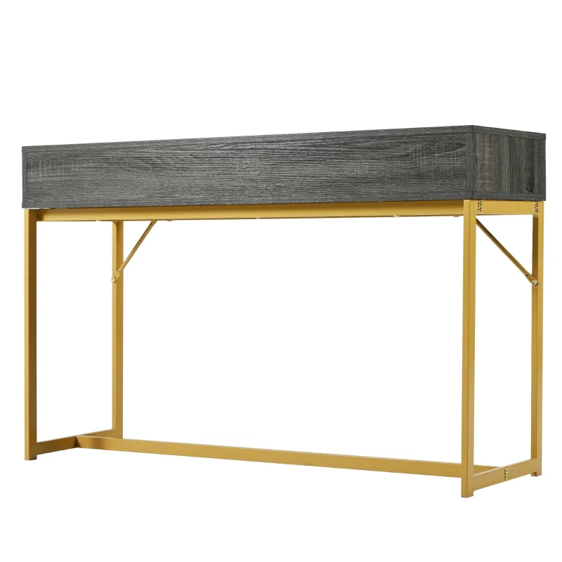 Konsolentisch mit Schublade, Leichter Luxus-Stil, MDF-Tischplatte, Metallgestell, 120×38×76 cm, Grau