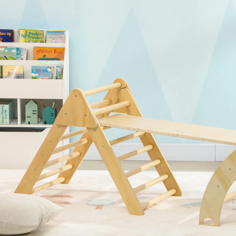 AIYAPLAY Triángulo de Escalada para Niños de 18-48 Meses con Rampa Escalador de Arco 219x72,5 cm Natural