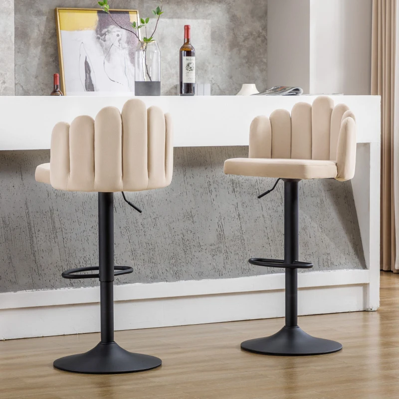 Tabourets de bar en velours, lot de 2, pivotants et réglables en hauteur, chaises de loisirs modernes avec repose-pieds pour restaurants et bars,Beige