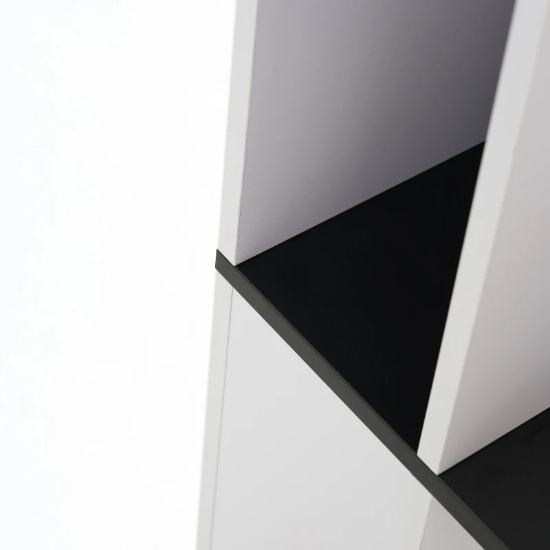 Table basse carrée moderne,  5 compartiments ouverts,  compartiment de rangement central 10x10 cm, 70x70x35 cm, Noir Blanc