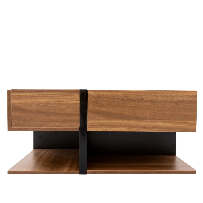 Table basse avec 4 tiroirs, design unique de couleurs et de lignes, espace de rangement inférieur, 78×78×36 cm, Naturel(m-8)
