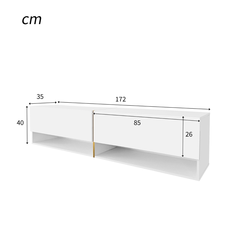 Hochglänzender TV-Schrank, Lowboard mit Türen, kombinierter Stauraum, wandmontiert/freistehend, 172×35×40 cm, Weiß
