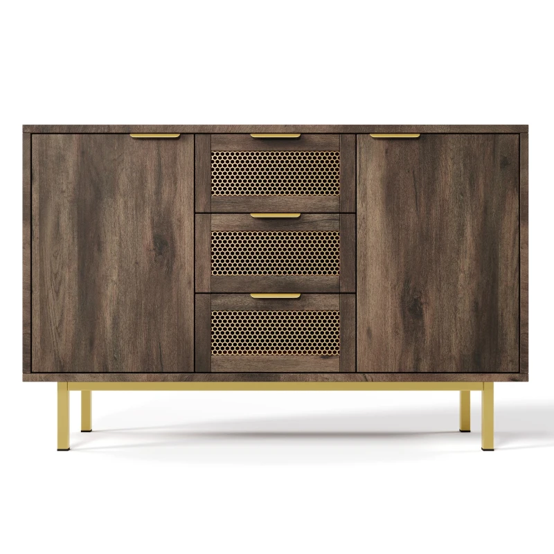 Sideboard Cabinet with 3 Drawers and 2 Doors, Metal Handles, Chest of Drawers for Bedroom, Hallway, 120L x 40W x 76H cm, Dark Brown