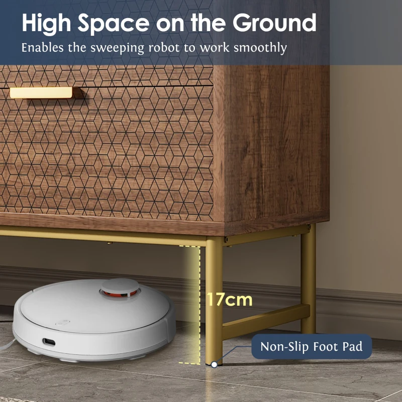 Embossed Design Wood Chest of Drawers with 6 Drawers, Living Room Sideboard with Anti-tip Design, 120L x 40W x 75H cm, Walnut