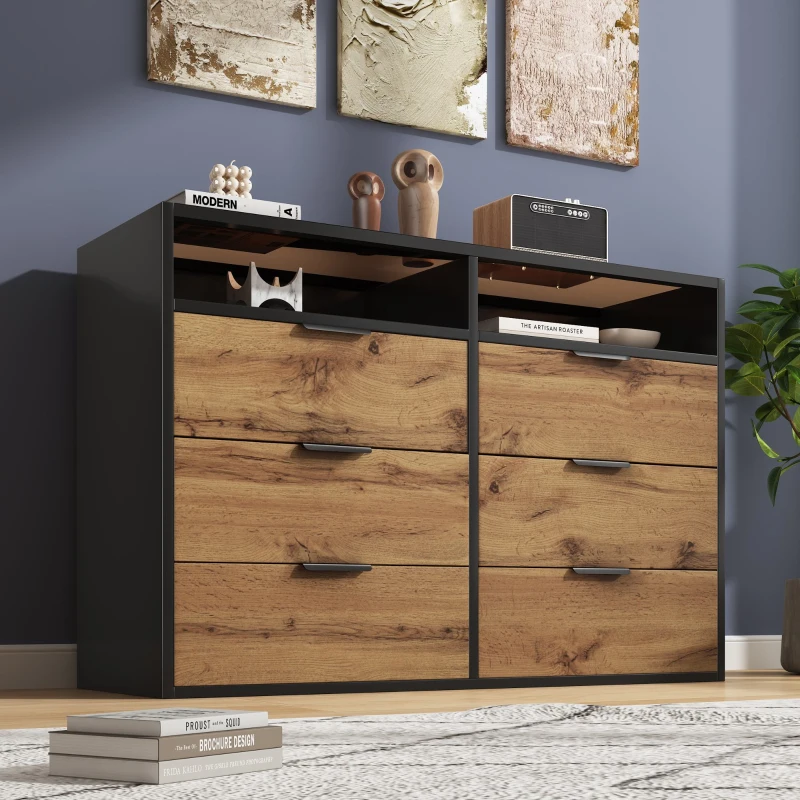 Anti-tip Sideboard Cabinet with Storage Drawers and Shelves, Wooden Drawer Chest for Living Room, 120L x 40W x 80H cm, Oak