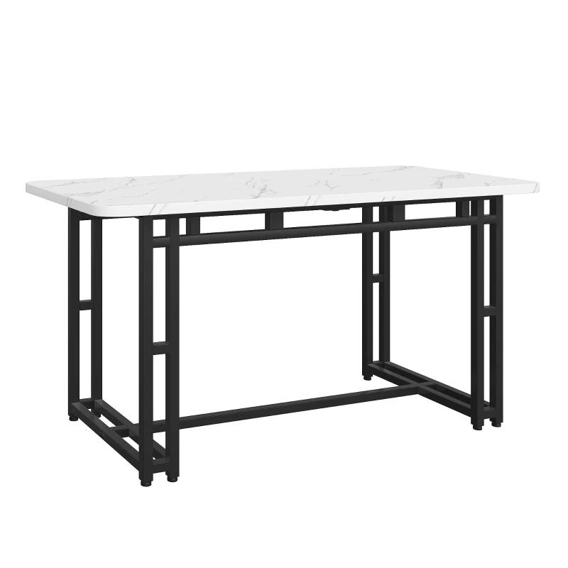 Table à manger luxueux 120x70 cm, table de cuisine moderne avec plateau en MDF et pieds en métal noir pour salle à manger et salon,Noir Blanc