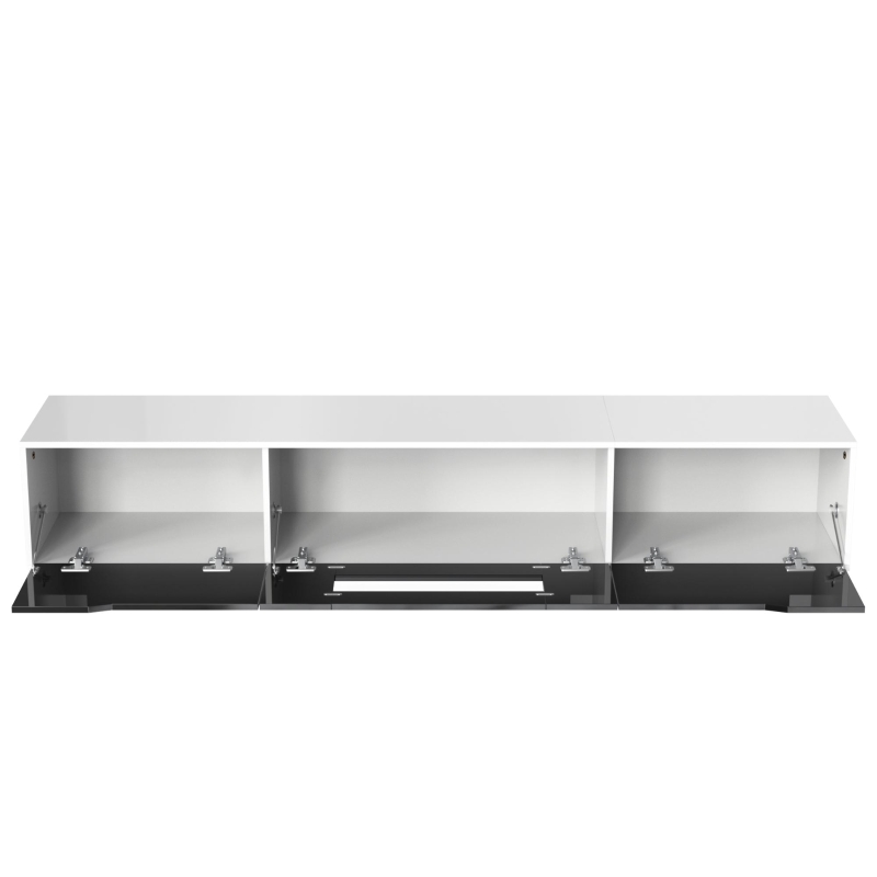 Mobilier TV lucios cu iluminare LED, design modern, 180×35×30 cm, Alb + Negru