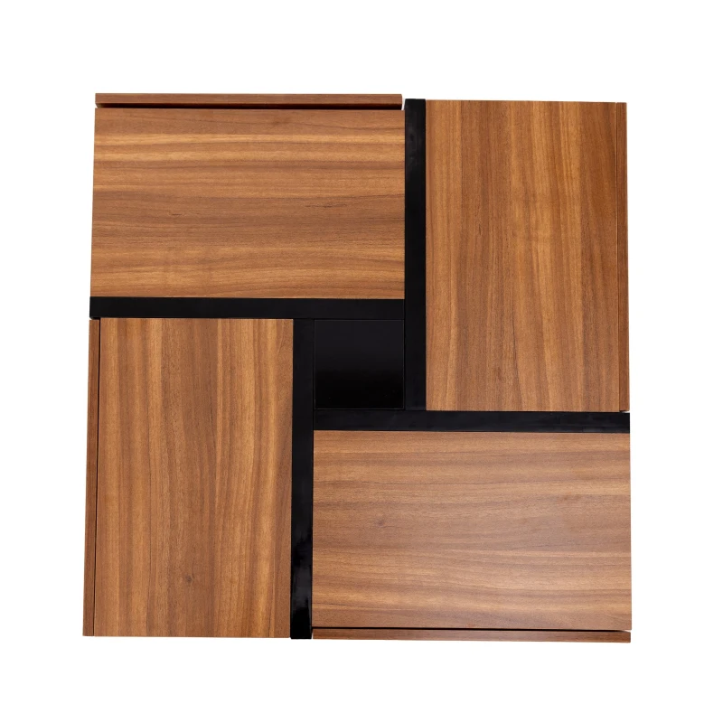 Table basse avec 4 tiroirs, design unique de couleurs et de lignes, espace de rangement inférieur, 78×78×36 cm, Naturel(m-10)