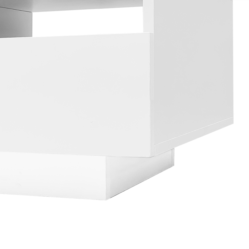 Tavolino da salotto LED lucido con 2 cassetti, con luci LED a 16 colori e USB, 95×50×35 cm, Bianco