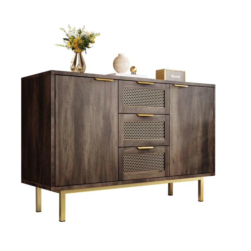 Sideboard Cabinet with 3 Drawers and 2 Doors, Metal Handles, Chest of Drawers for Bedroom, Hallway, 120L x 40W x 76H cm, Dark Brown