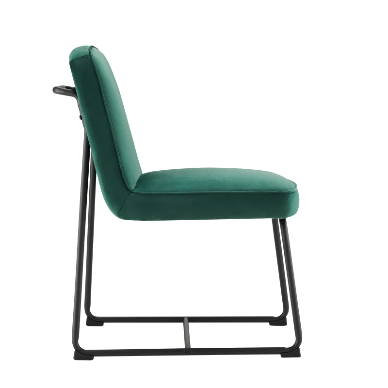 Chaises de salle à manger en velours, chaise de cuisine avec structure en métal noir, chaise rembourrée avec dossier pour salle à manger/salon, Vert