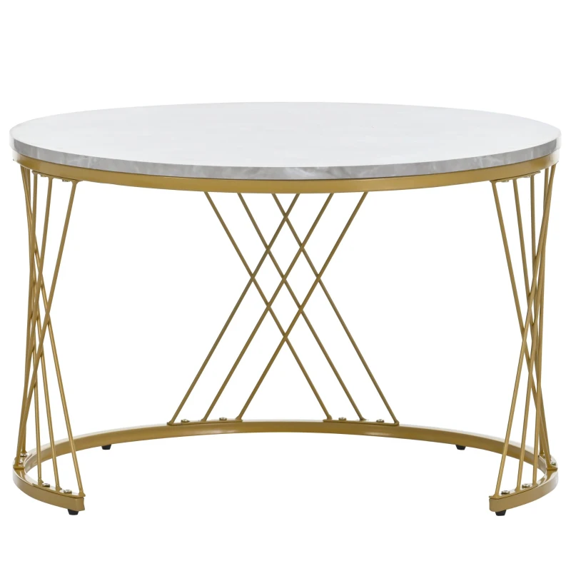 Modernes Nesting Couchtisch-Set, 2er Set, MDF mit Marmormuster, runde Endtische, stabiler Metallrahmen, 70×70×45 cm, Grau