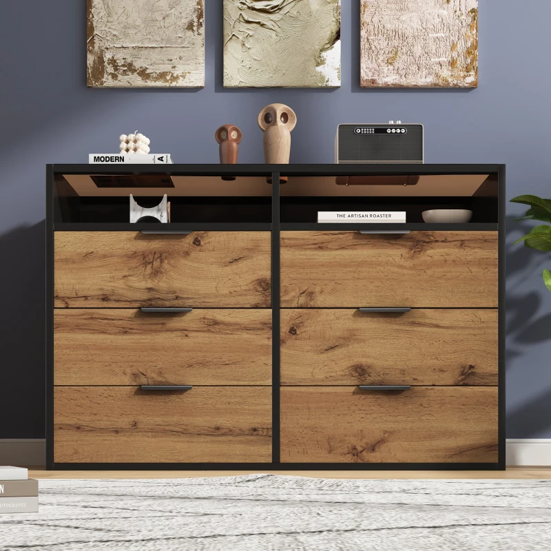 Anti-tip Sideboard Cabinet with Storage Drawers and Shelves, Wooden Drawer Chest for Living Room, 120L x 40W x 80H cm, Oak