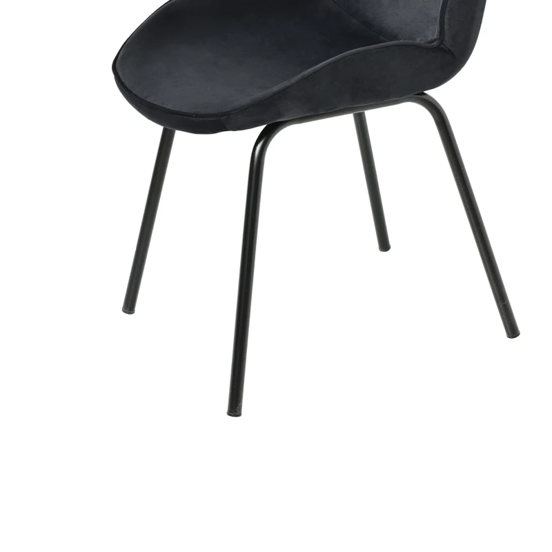Chaise de salle à manger (lot de 2), dossier rond, rembourrage en velours, structure en métal, ergonomique, Noir