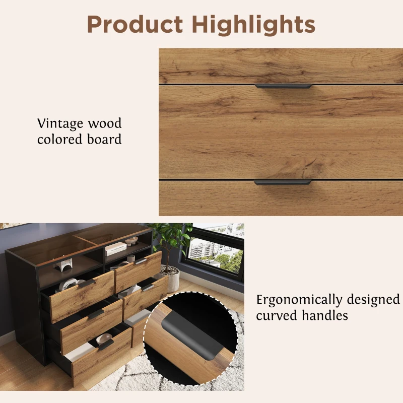 Anti-tip Sideboard Cabinet with Storage Drawers and Shelves, Wooden Drawer Chest for Living Room, 120L x 40W x 80H cm, Oak