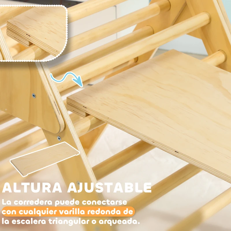 AIYAPLAY Triángulo de Escalada para Niños de 18-48 Meses con Rampa Escalador de Arco 219x72,5 cm Natural