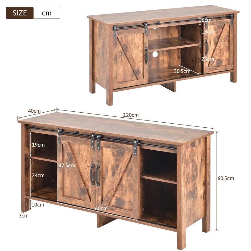 TV-Schrank im Industrie-Design, Sideboard mit 2 Schiebetüren und verstellbaren Ablagen, 120×40×60,5 cm,  Braun