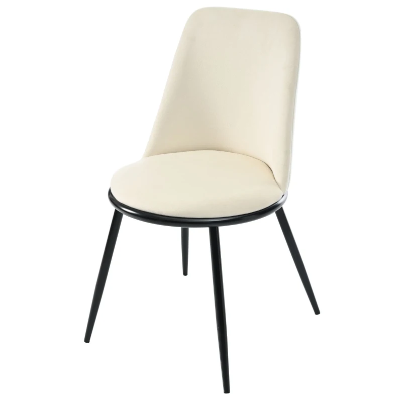 Set de 2 scaune de prânz, design ergonomic, tapițerie din catifea, structură metalică, 44×41×88 cm, Bej