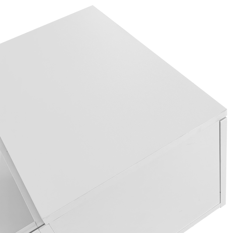 Table basse blanche avec revêtement en verre,  éclairage LED,  contrôle par application,  2 tiroirs et compartiment ouver, Blanc