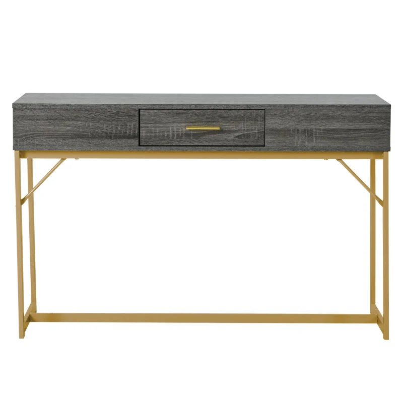 Table d'entrée avec tiroir, style luxe léger, plateau en MDF, structure en métal, 120×38×76 cm,Gris