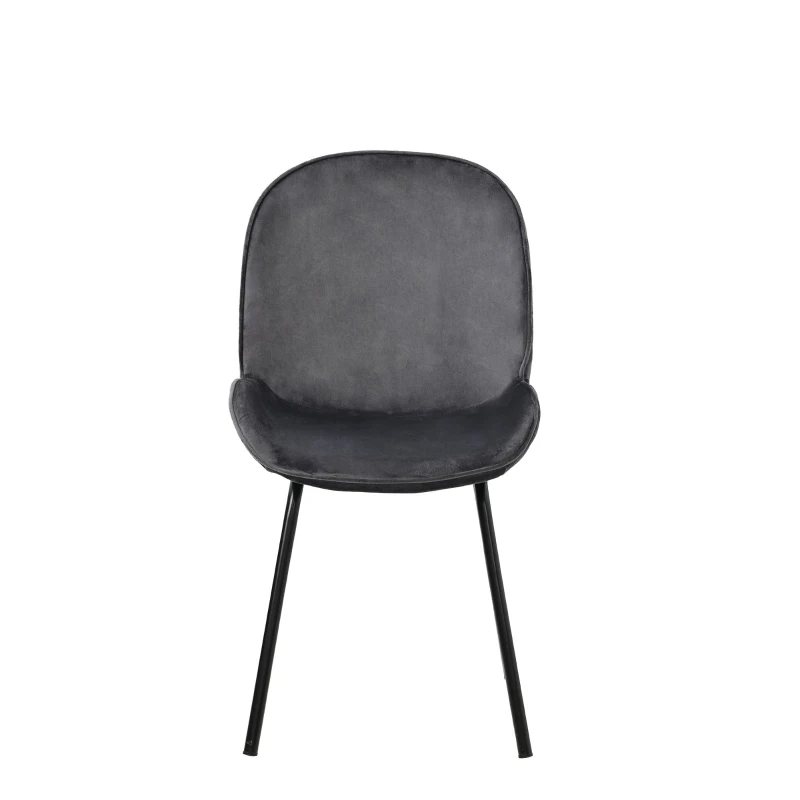 Set de 2 scaune de prânz, spătar rotund, tapițerie din catifea, structură metalică, ergonomice, Gri