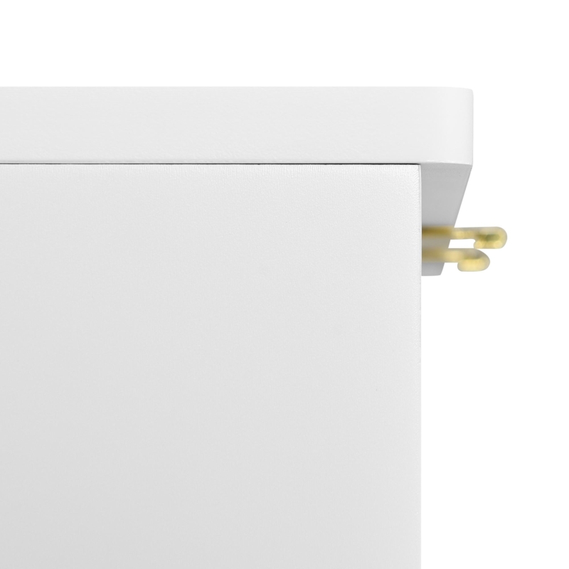 Credenza con 2 ante, 3 ripiani, 6 scomparti, piedi e maniglia dorati, motivo floreale, per soggiorno, bagno e camera da letto, 75L x 40P x 90A, Dorato + Bianco