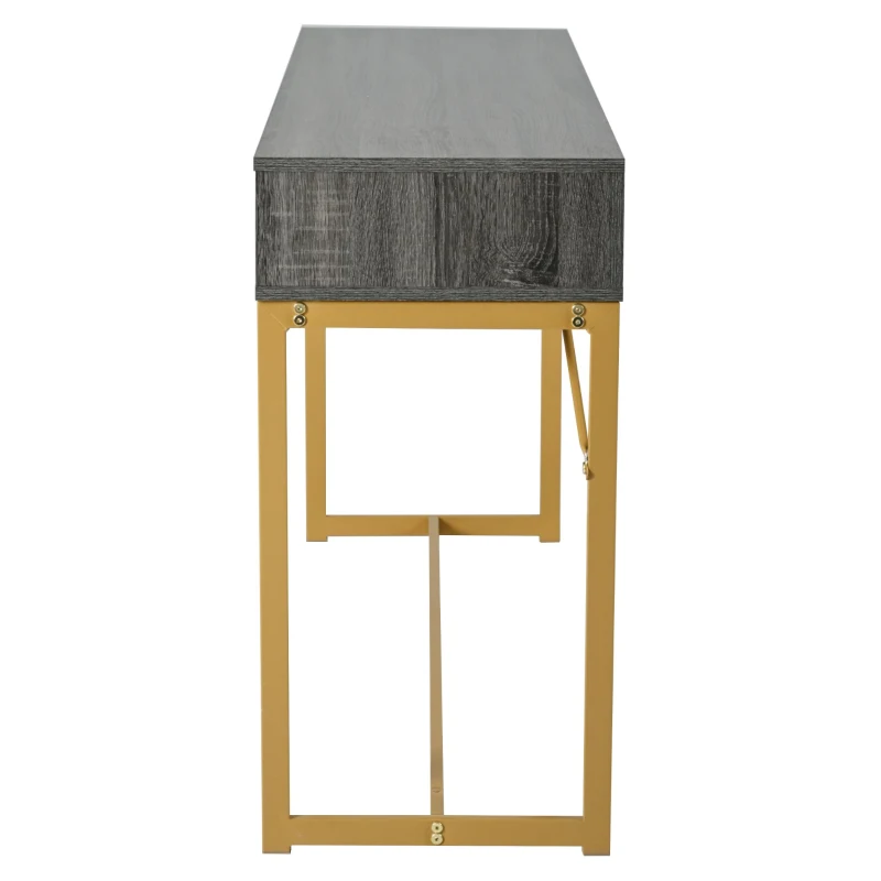 Table d'entrée avec tiroir, style luxe léger, plateau en MDF, structure en métal, 120×38×76 cm,Gris
