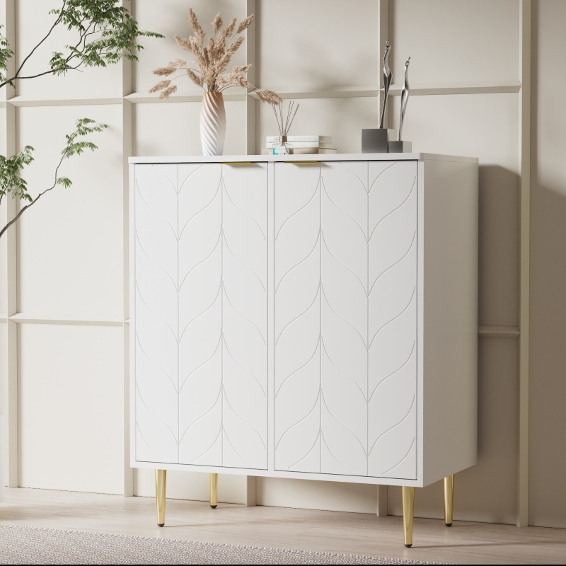 Sideboard mit 2 Türen, Golden+Weiß