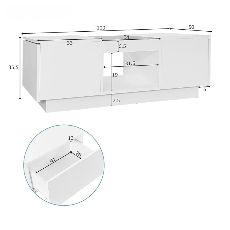 Couchtisch weiß 100x50cm mit LED-Beleuchtung – Moderner Design fürs Wohnzimmer