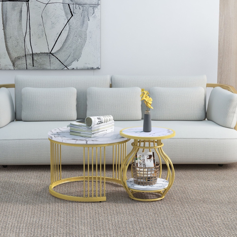 Couchtisch 2er Set, Rund, Weiß
