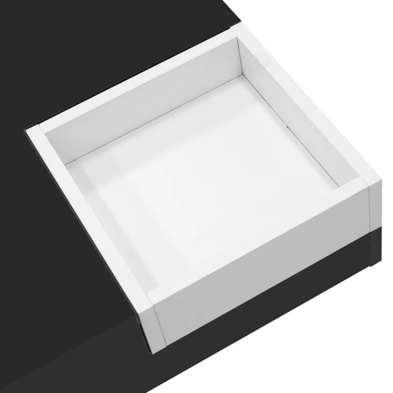 Table basse en haute brillance, table de salon avec boîte de rangement amovible et effet lumineux LED, 72×72×30 cm, Noir