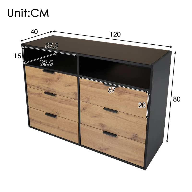 Anti-tip Sideboard Cabinet with Storage Drawers and Shelves, Wooden Drawer Chest for Living Room, 120L x 40W x 80H cm, Oak
