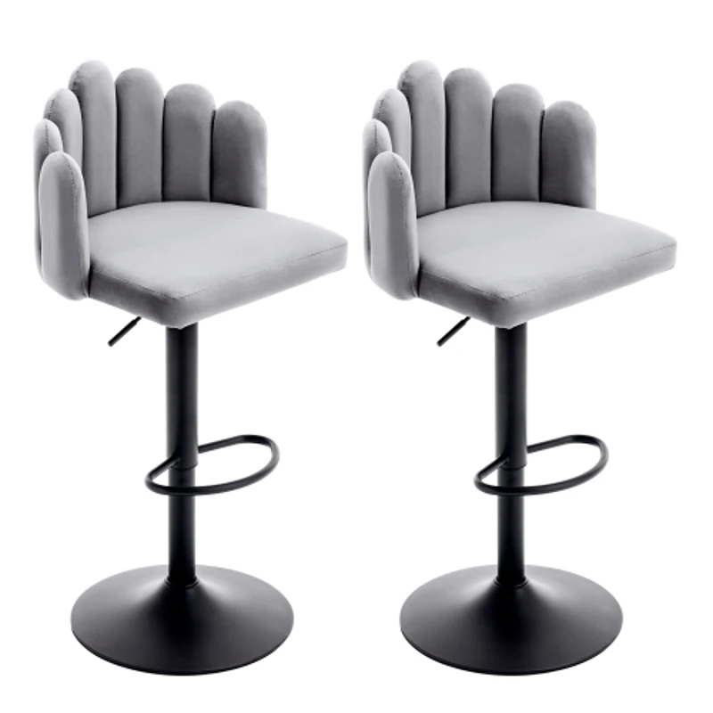 Tabourets de bar en velours, lot de 2, pivotants et réglables en hauteur, chaises de loisirs modernes avec repose-pieds pour restaurants et bars,Gris