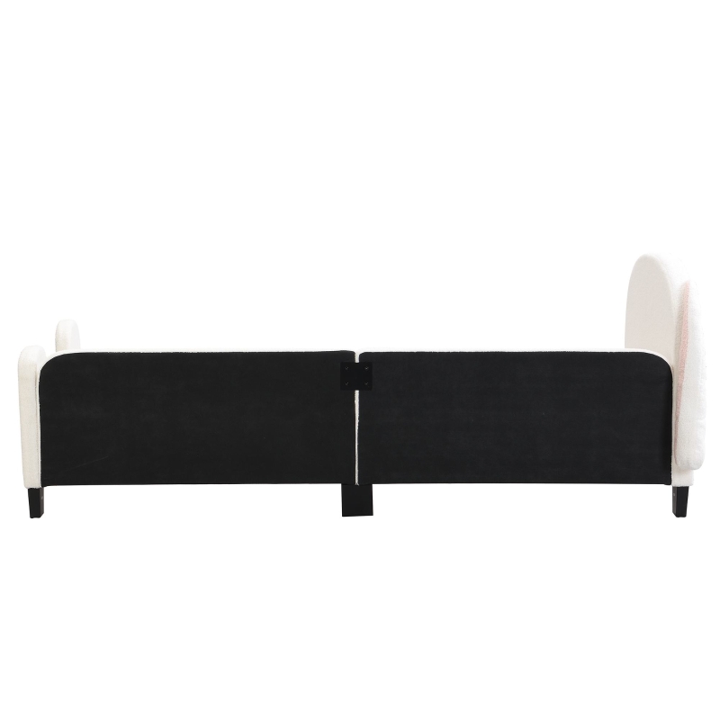 Lit pour enfant 90×200 cm avec sommier à lattes, en forme de lapin, tête de lit en sherpa, montage facile, matelas non inclus,Blanc+Rose